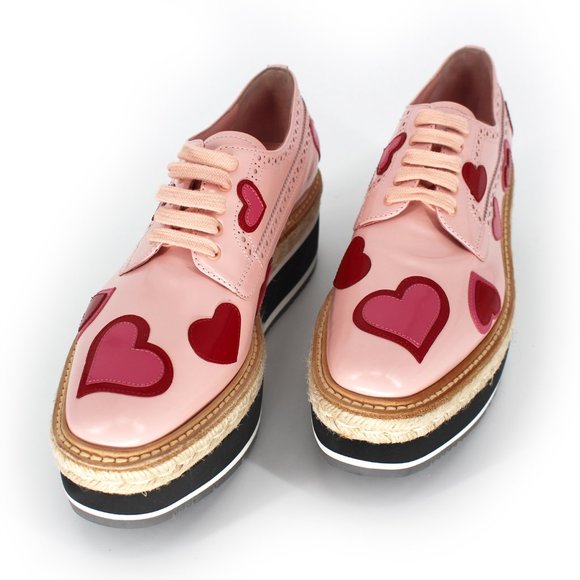 Prada Shoes - PRADA Pink Heart Oxford Espadrilles Platforms 39.5